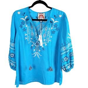 NWT Johnny Was JWLA Embroidered Linen Tunic Taria Llinen Top Blouse S